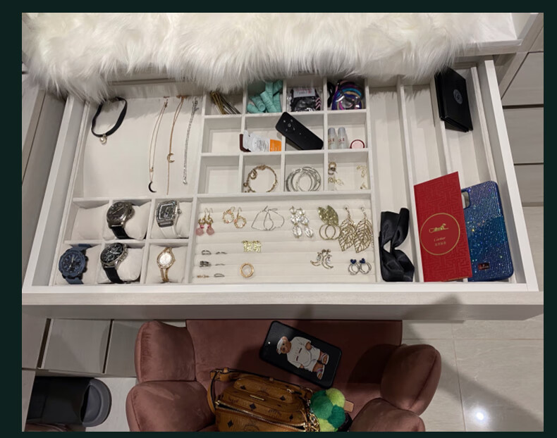 首饰展示收纳盘首饰收纳盒定制抽屉分隔衣帽间柜体饰品手表绒布展示