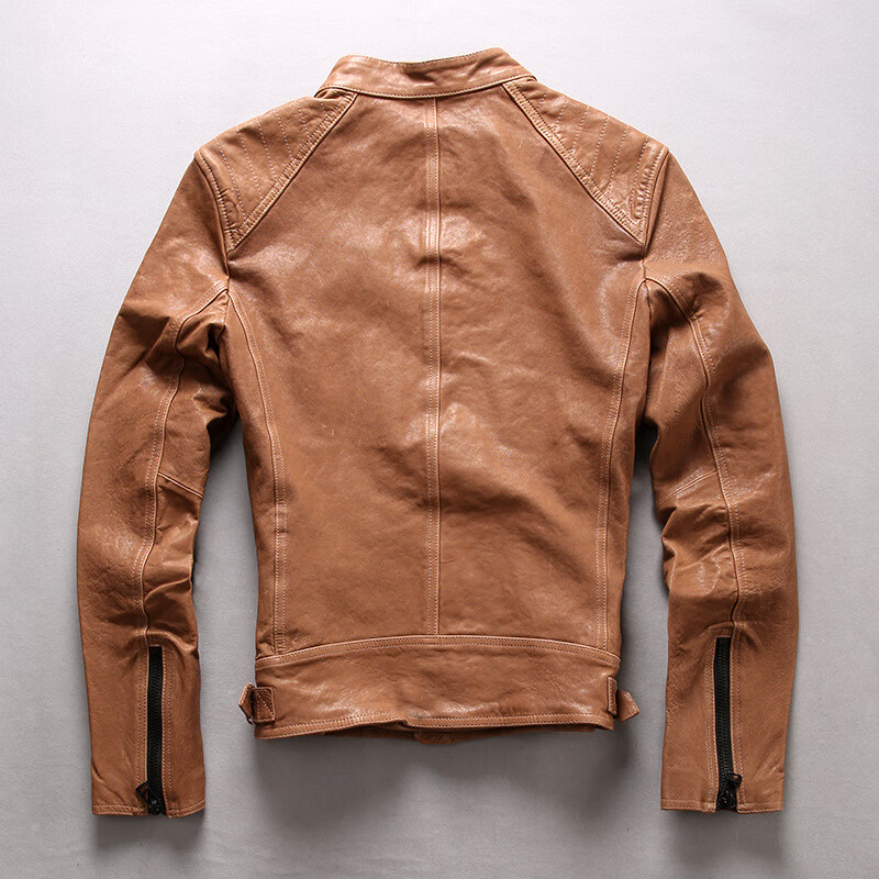 猎装皮衣春秋男士皮衣立领修身短款精神小伙皮植鞣绵羊皮外套摩托飞行