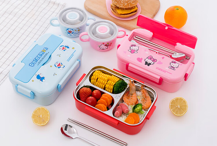 卡通小学生饭盒304不锈钢分隔饭盒卡通可爱小学生专用分格儿童男女孩