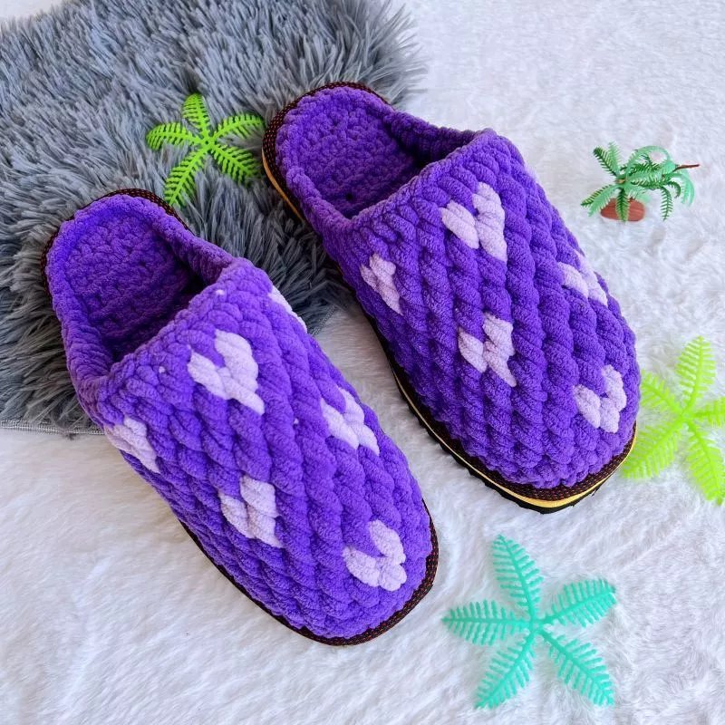 yqztndn纯手工勾冰条线拖鞋 手工粗毛线拖鞋保暖防滑 居家拖鞋婚嫁