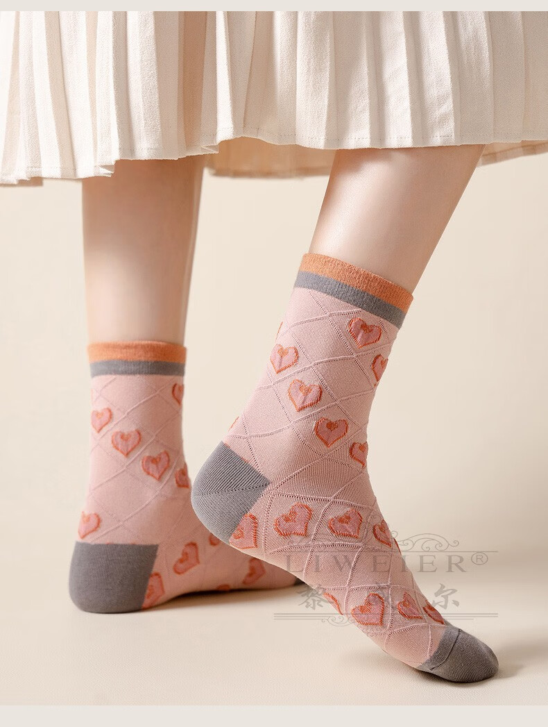 黎威尔品牌袜子女中筒袜春秋款纯棉可爱甜美复古爱心袜秋冬季百搭长袜
