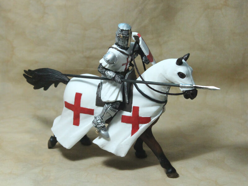 75寸兵人模型1:18古代十字军骑士之圣殿骑士团人马套装 罩袍圣殿枪