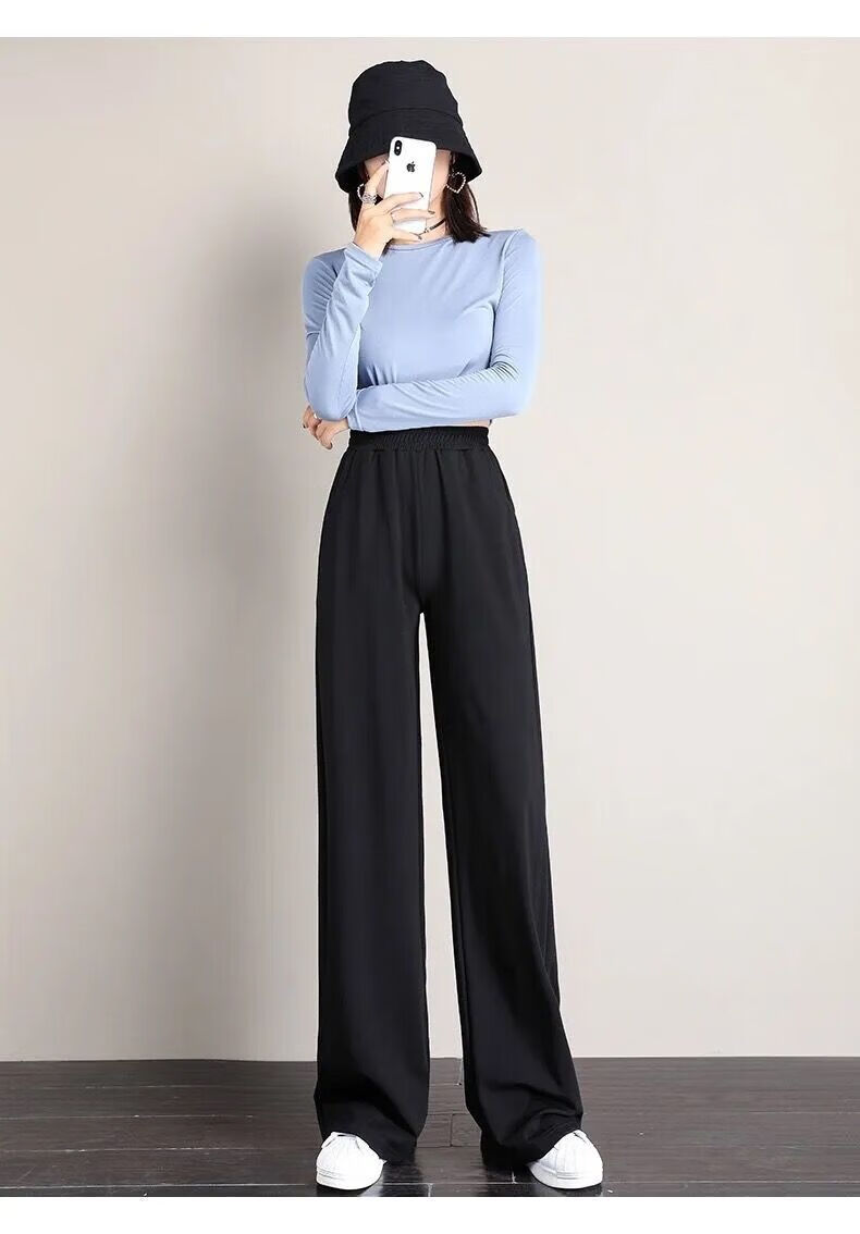 春秋休闲裤女女学生阔腿裤潮流百搭垂坠感宽松拖地长裤显瘦直筒九分裤