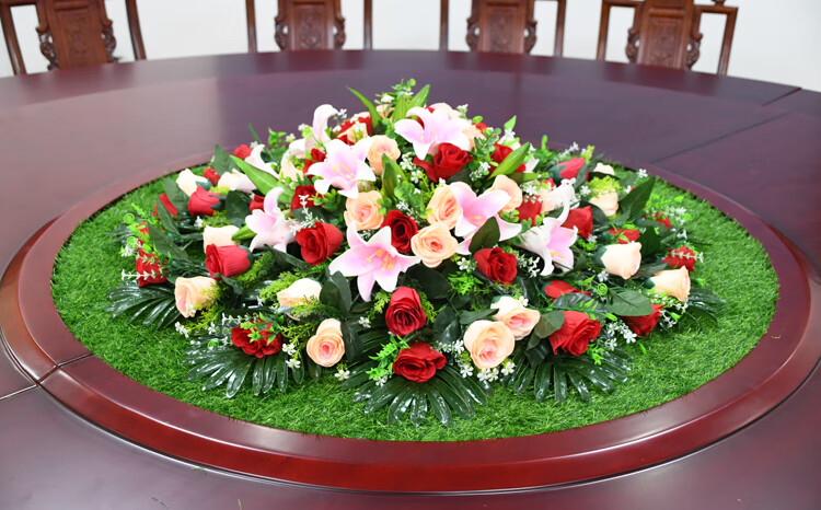 酒店大圆桌花摆花艺餐桌中间转盘摆花高仿真餐厅包厢桌面假花摆设酒楼