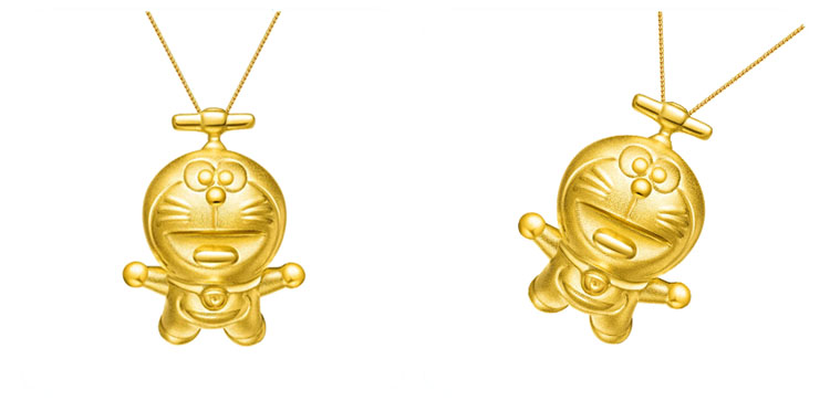 【绵德】时尚3d硬足金哆啦a梦竹蜻蜓黄金叮当猫项链吊坠 蓝胖子机器猫