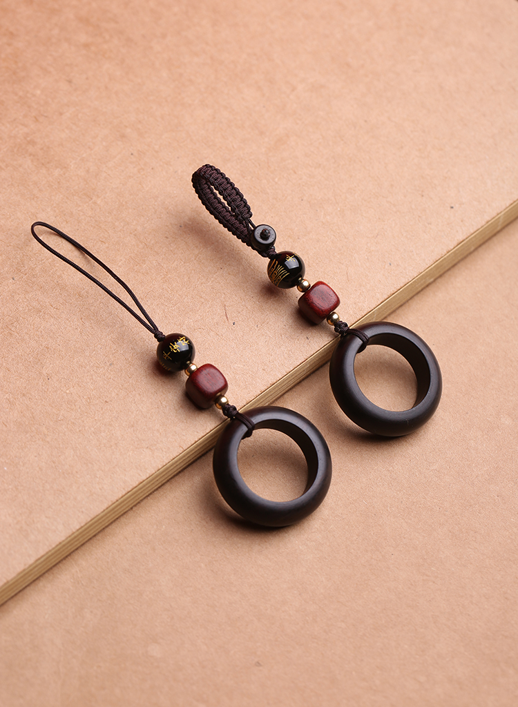 木指环扣钥匙扣汽车钥匙挂件男女款式钥匙链绳平安扣创意网红花梨木