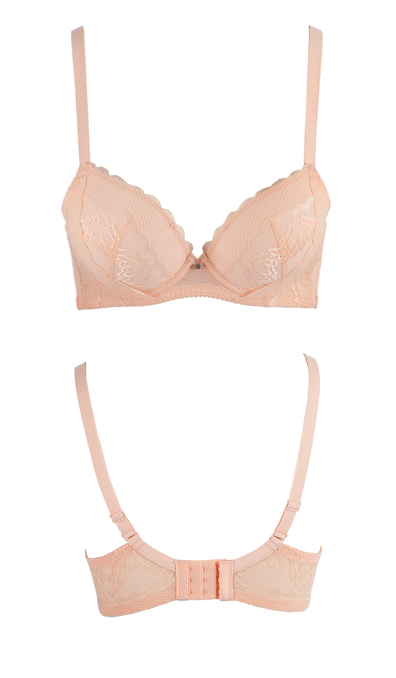 古今女士中厚杯小胸平胸聚拢调整胸型蕾丝花边文胸套装内衣女紫灰b