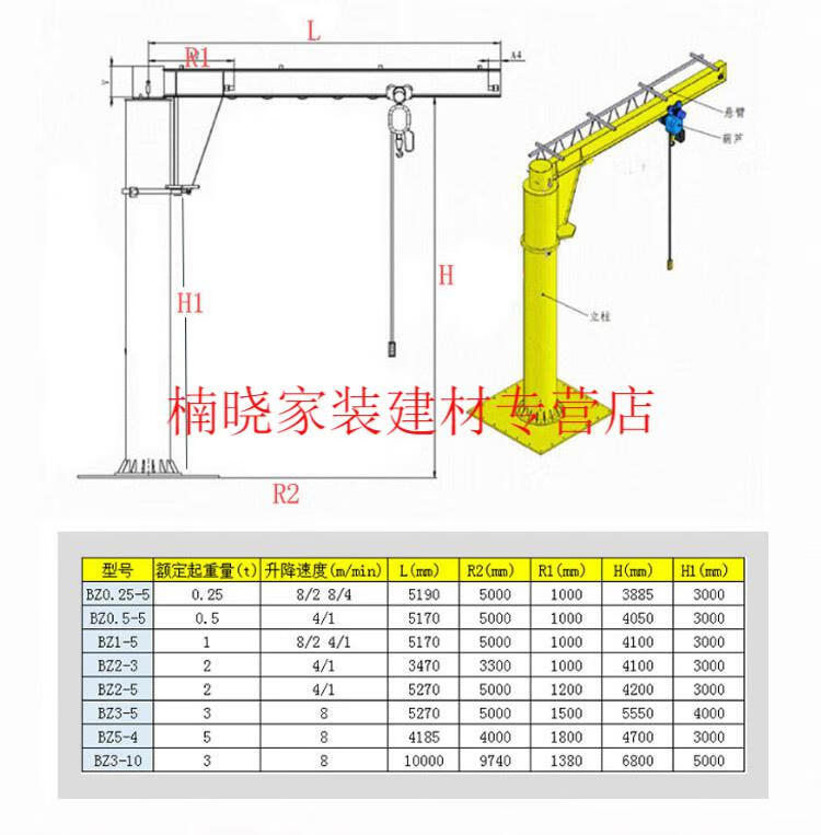 悬臂吊电动旋转立柱式小型升降机360度旋臂墙壁吊180度单臂吊机1吨