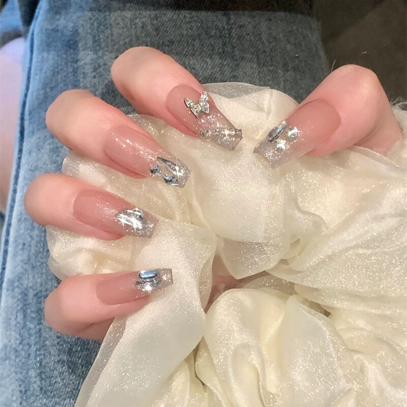 迪卡露（Dikalu）Ins 小红书穿戴甲甲片批发长款碎钻蝴蝶美甲贴成品指甲贴片果冻胶 CDJ-307-精灵蝴蝶 1ml