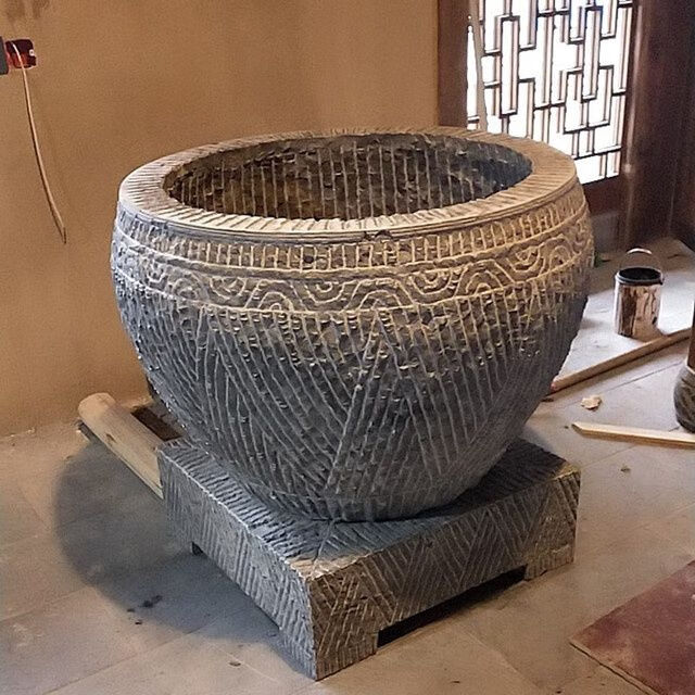 京石云新款仿古石雕花盆圆形青石鱼缸复古水盆庭院流水摆件石缸天然
