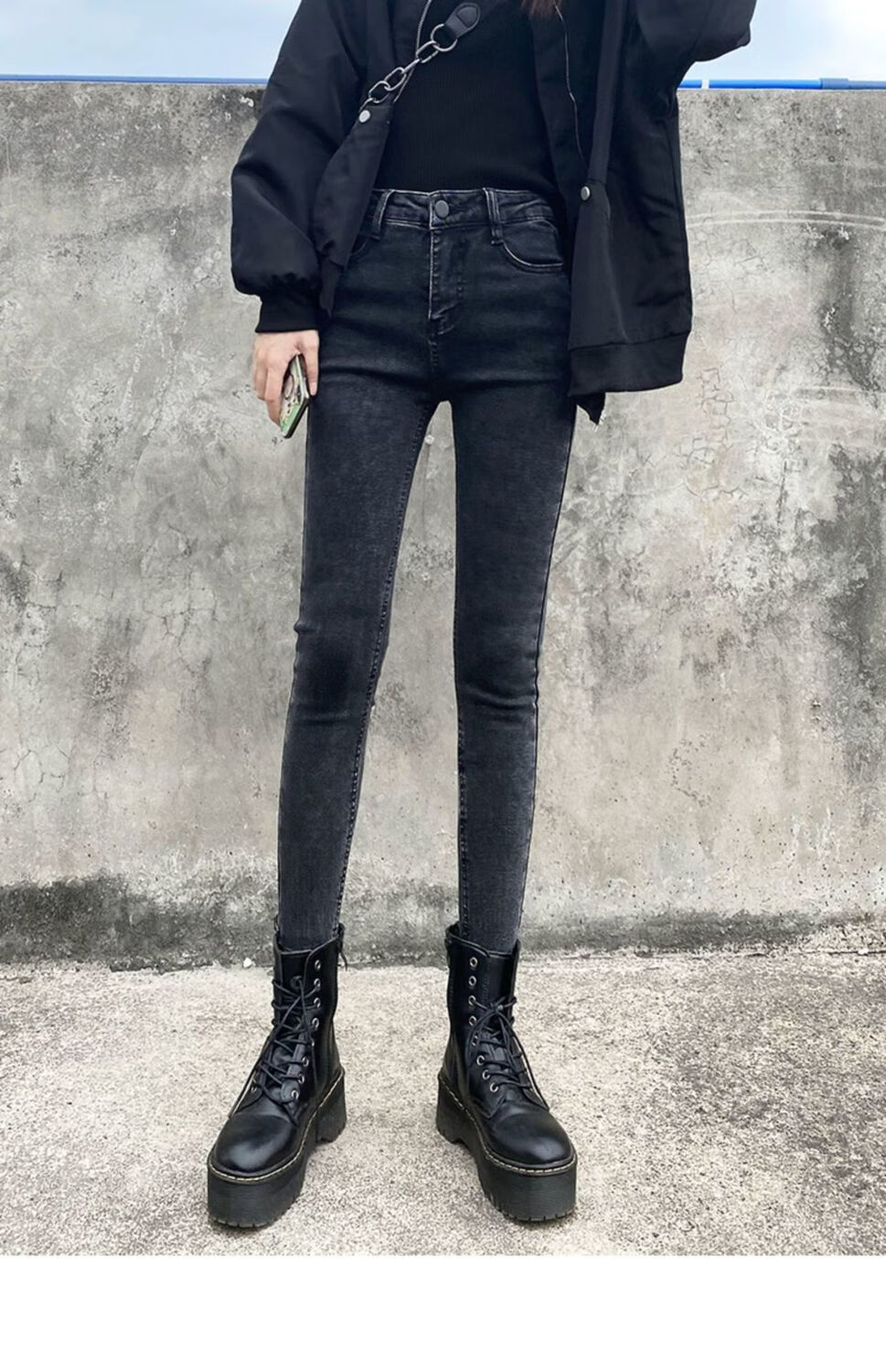 上市时间:2021年秋季裤型:铅笔裤/小脚裤腰型:高腰裤长:九分裤流行