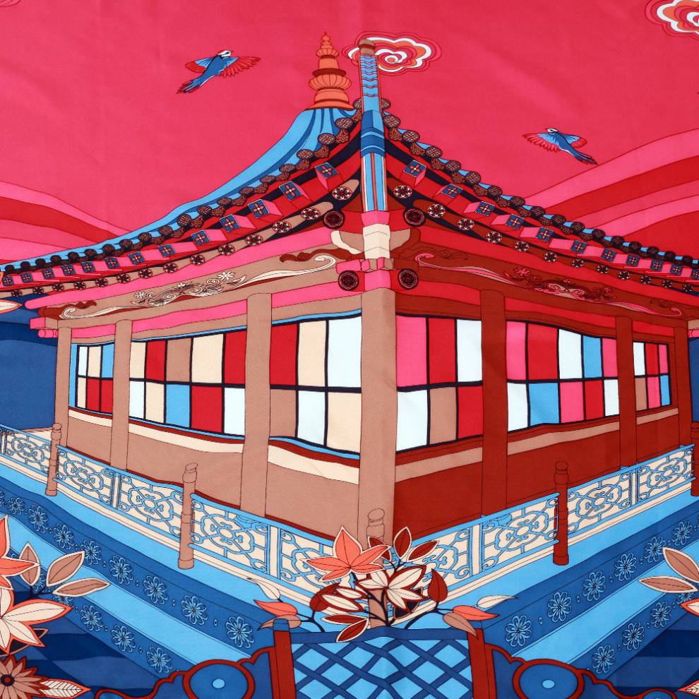 mike will故宫古建筑中国风文创丝巾大方巾小方巾围巾斜纹绸礼品 望