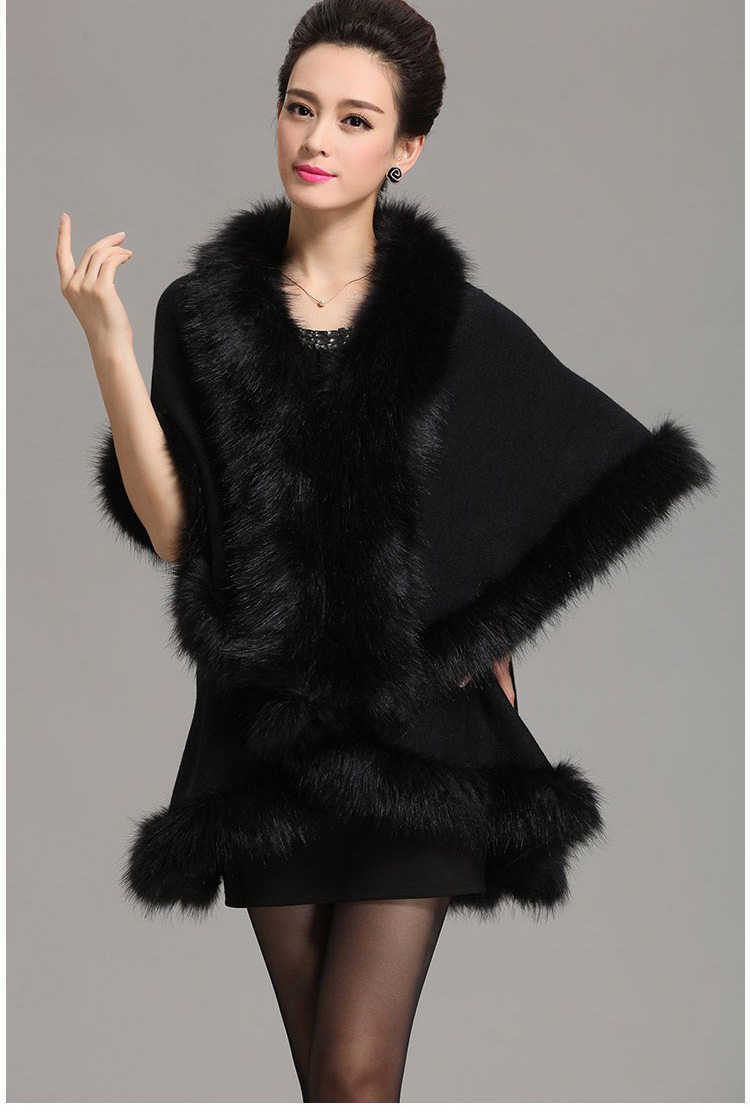 秋冬仿狐狸毛外套女士披肩斗篷宽松大码双层毛领披风加厚款中长款哈尼