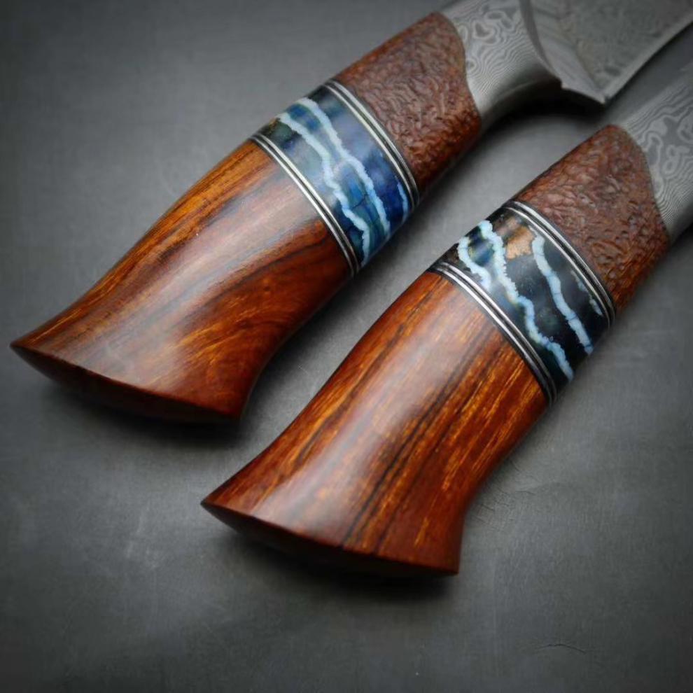 硕哥 进口瑞粉大马士革钢刀户外防身小刀荒野求生高硬度锋利手工直刀