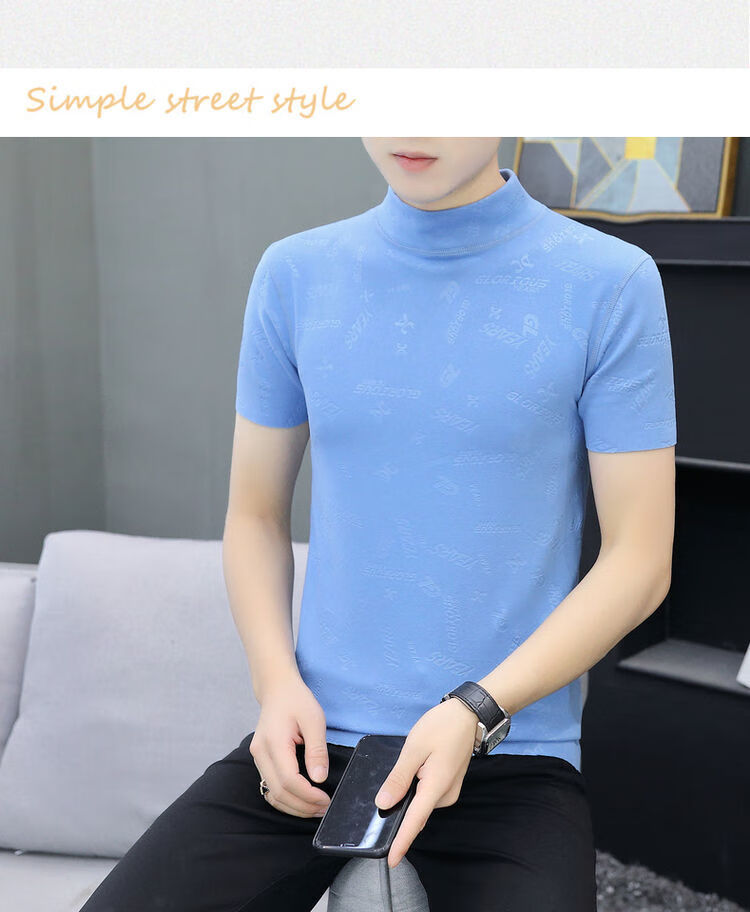 弘临2021秋冬季半高领保暖短袖t恤男士双面加绒内搭半袖德绒加厚打底