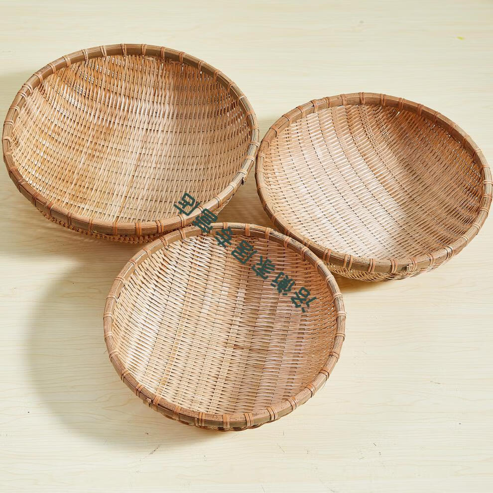 手工竹编簸箕筲箕馒头收纳筐竹制品篮子洗菜装水果道具表演柠檬黄烟熏