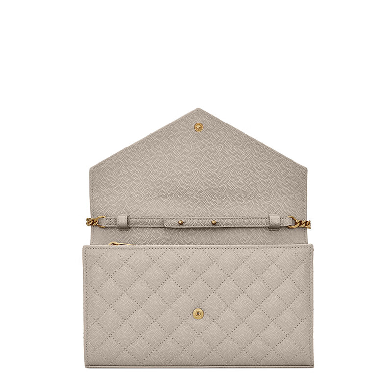 ysl圣罗兰 白色粒面压花绗缝混合皮革交织字母链条钱包620280bow