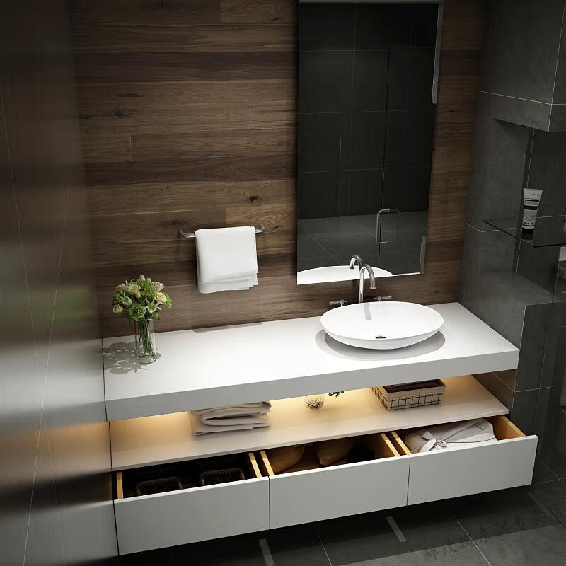 卫生间梳妆台一体洗脸盆浴池柜简约现代酒店浴室柜组合卫浴柜台上盆挂