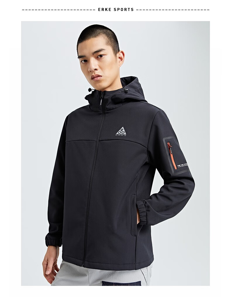 鸿星尔克男风衣连帽防风运动简约户外拉链男外套雾驼棕xl