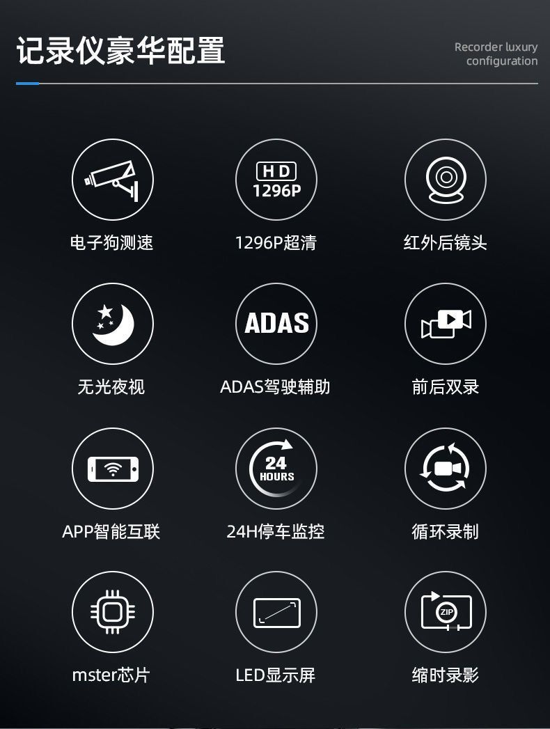 行车记录仪无线前后双录高清夜视倒车影像电子狗手机互联套餐九手机