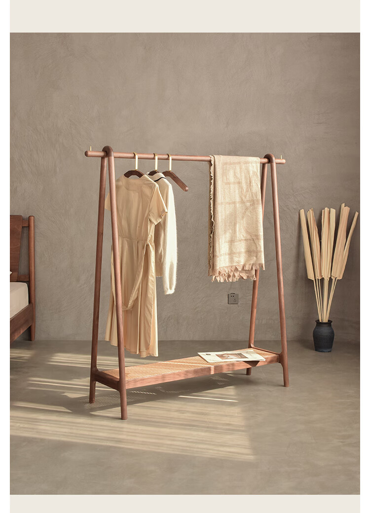提木实木衣帽架落地北美黑胡桃木衣帽架实木挂衣架晾衣服卧室衣帽架