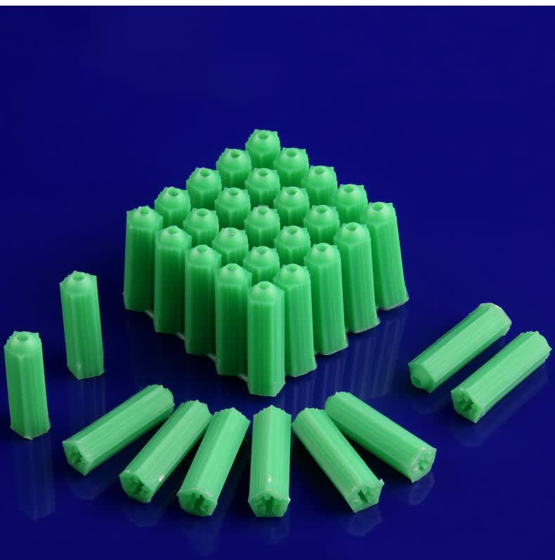 塑料膨胀管绿色6mm8mm涨塞胀塞m6m墙塞胶塞彭胀管胶栓胶粒 6mmx50颗