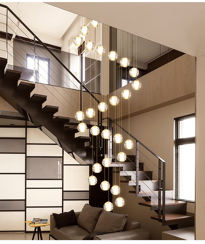 花思雨楼梯间吊灯水晶球形楼梯吊灯现代简约loft公寓别墅复式楼旋转