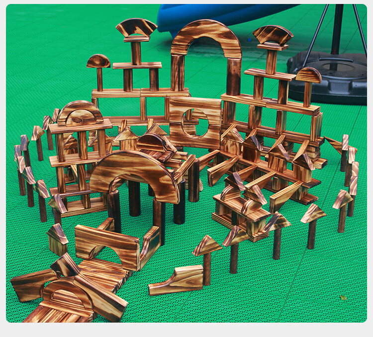 幼儿园超大型户外碳化大积木原木炭烧儿童建构区材料搭建实木玩具