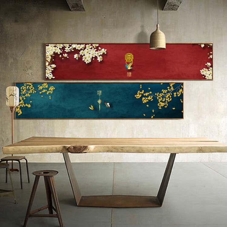 中国风宫殿建筑装饰画民宿酒店床头花鸟风景挂画新中式禅意天空画a