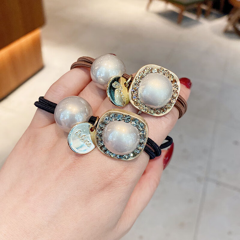 施华洛世奇锆兰卓妮韩国珍珠简约in水钻发绳网红同款丸子头头绳发饰