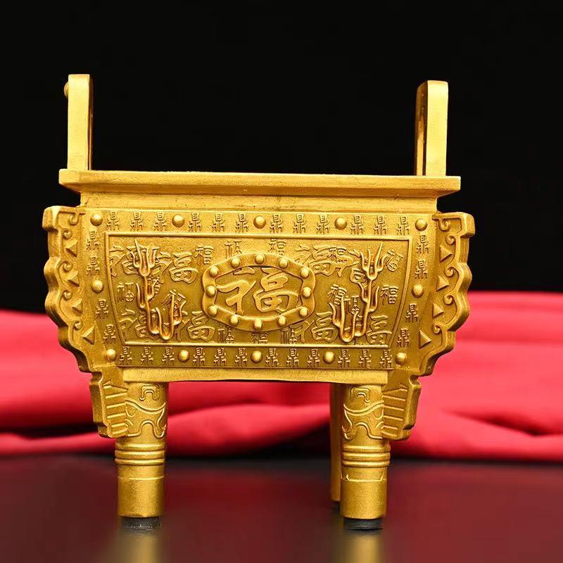 全铜盛鼎摆件四足鼎双龙方鼎盛千秋家居佛堂供奉香炉摆设开业礼品财字