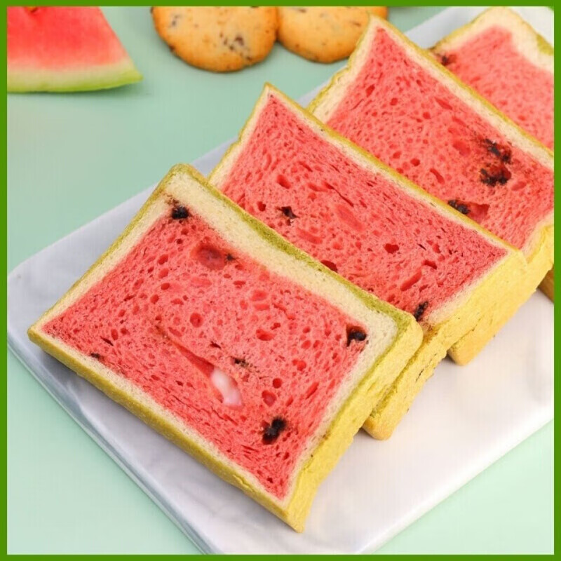 京喜好物西瓜吐司面包西瓜面包西瓜味吐司甜品网红小吃夹心吐司面包