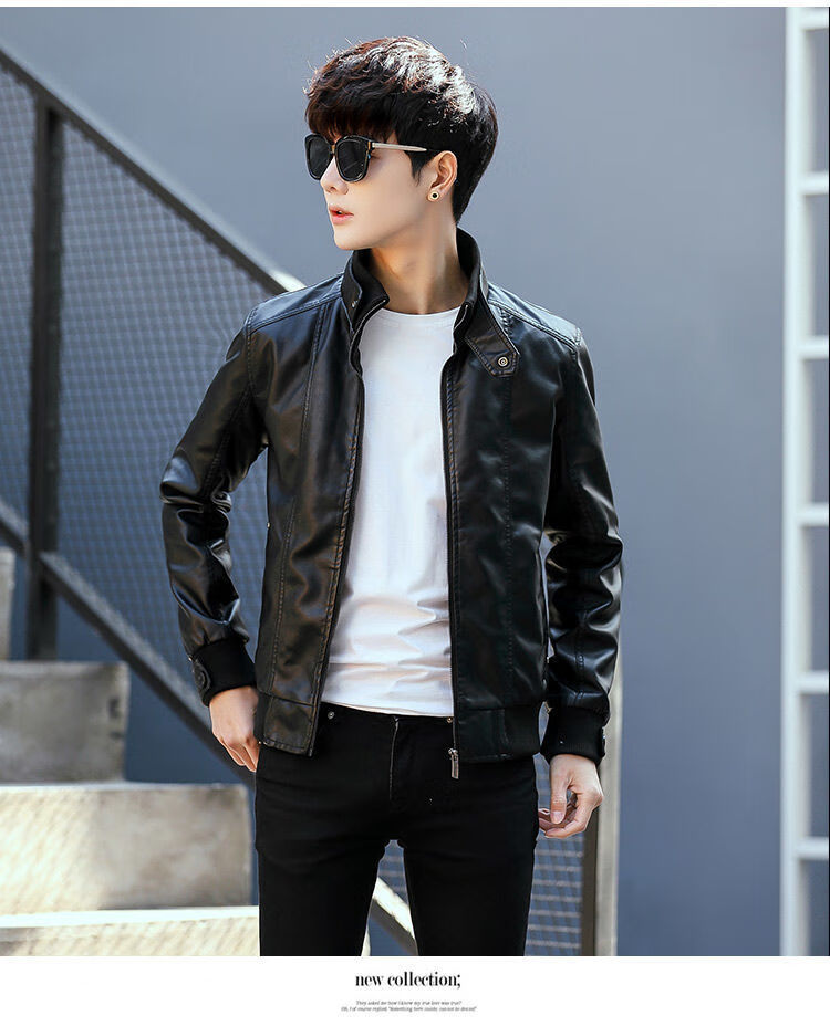 秋冬加绒加厚皮衣皮裤套装男青年韩版两件套外套皮夹克修身潮中年9960