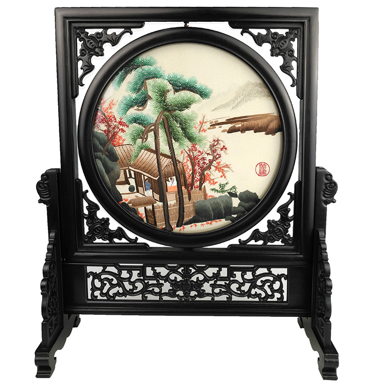 摘宝楼 双面绣礼品紫金湘绣创意刺绣摆件成品木手工绣花装饰摆台商务