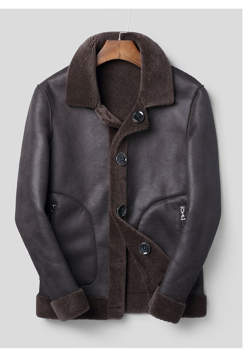 真皮皮衣男翻毛皮大衣皮毛一体冬季海宁羊毛皮草短款夹克羊剪绒潮装