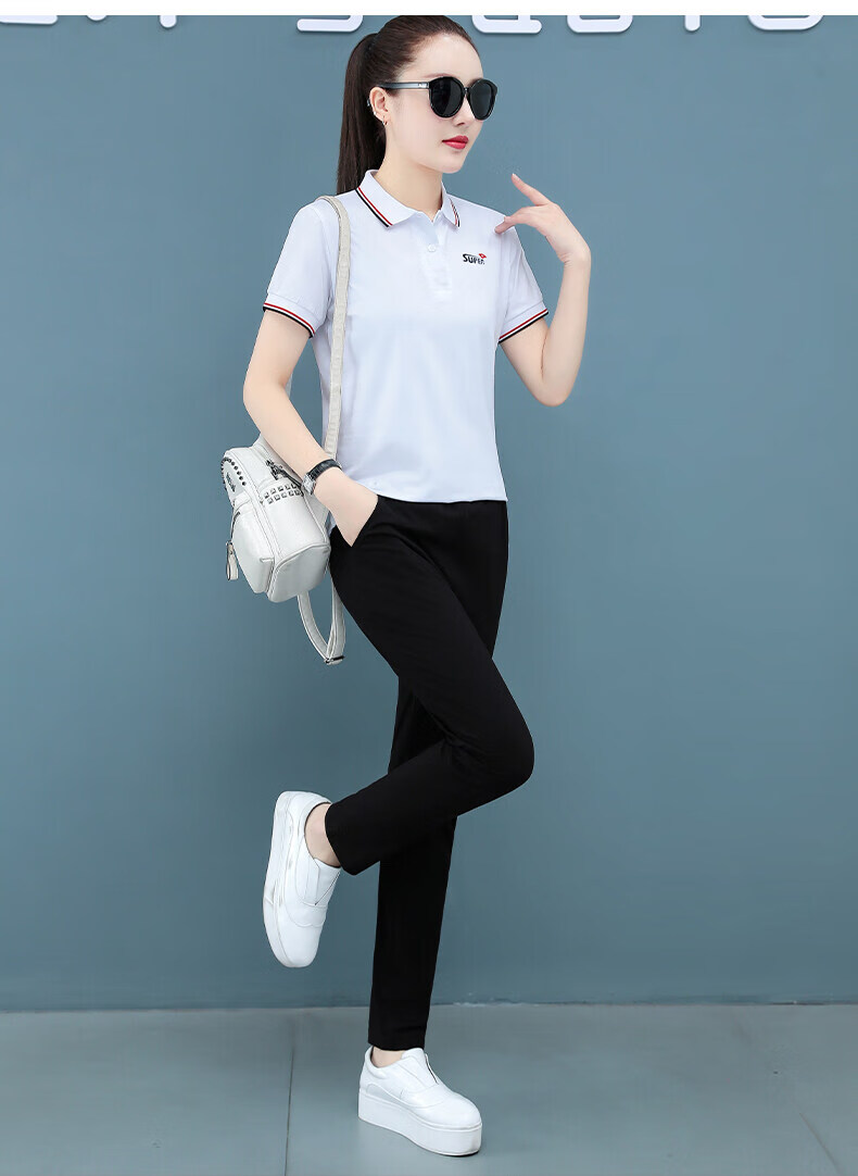 fmetyasi运动套装女夏装新款时尚韩版翻领短袖洋气纯棉女士休闲两件套