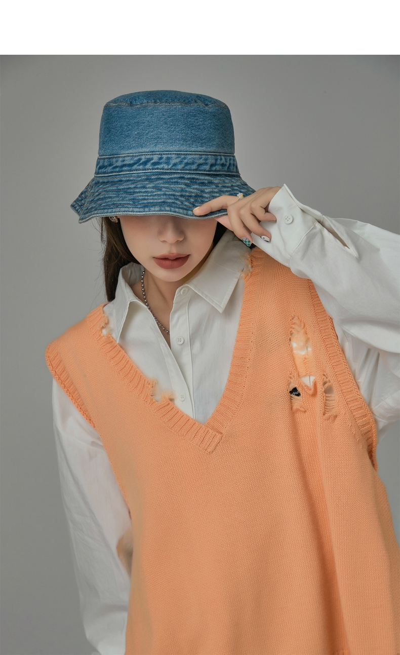 chuu破洞针织马甲背心女年冬季新款洋气宽松纯色外穿马夹坎肩橘色均码