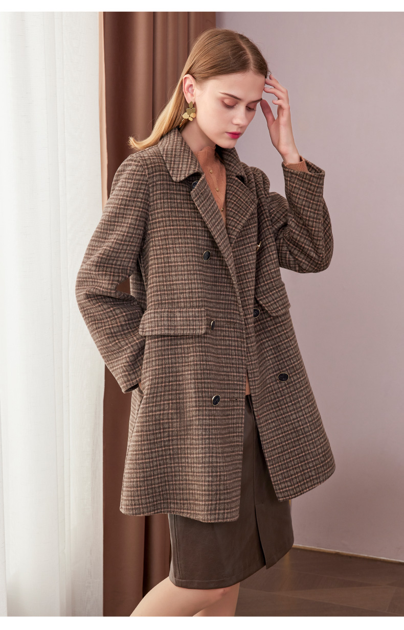 亦朵格子毛呢双面羊绒大衣女感秋冬2021年新款中长款羊毛外套高端花色