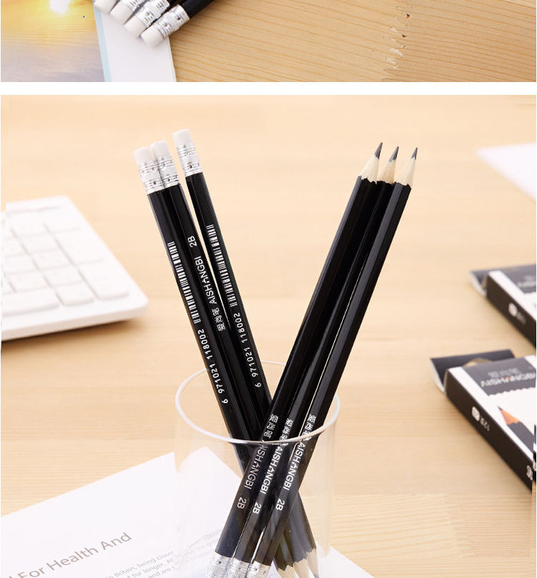 小学生用2b铅笔考试专用笔无毒手绘儿童画笔带橡皮擦头的素描5盒60支