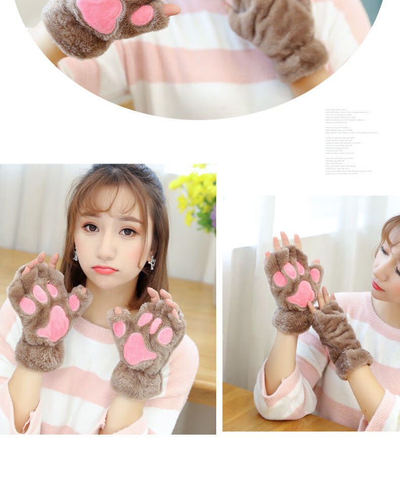 女神专属买手套袜子冬季卡通猫爪带绳保暖手套女韩版可爱女生露乐迪纯