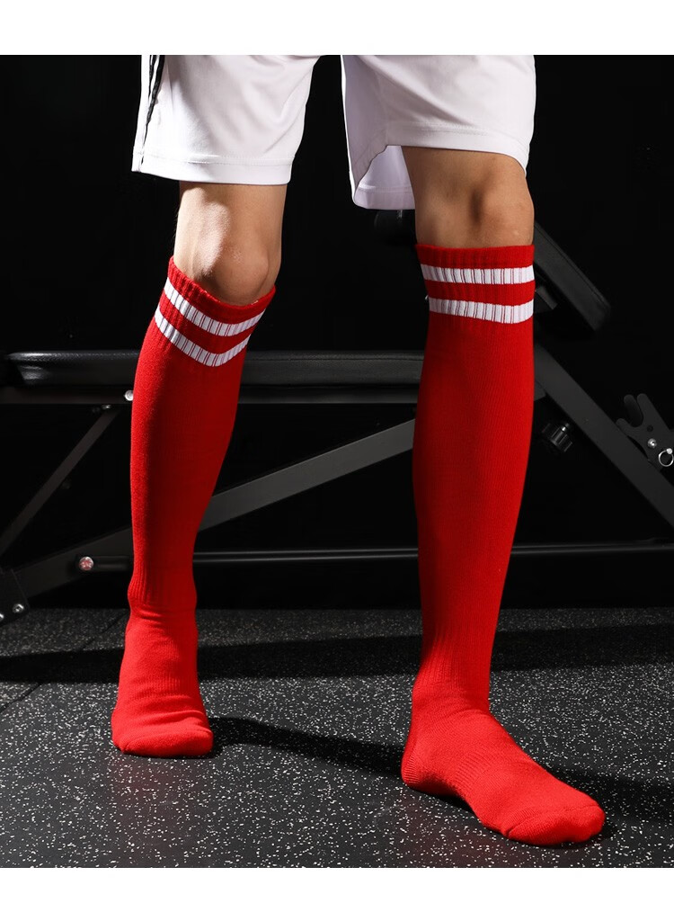 足球袜男女长筒袜成人儿童男童中筒薄毛巾底女防滑运动袜红色成人码