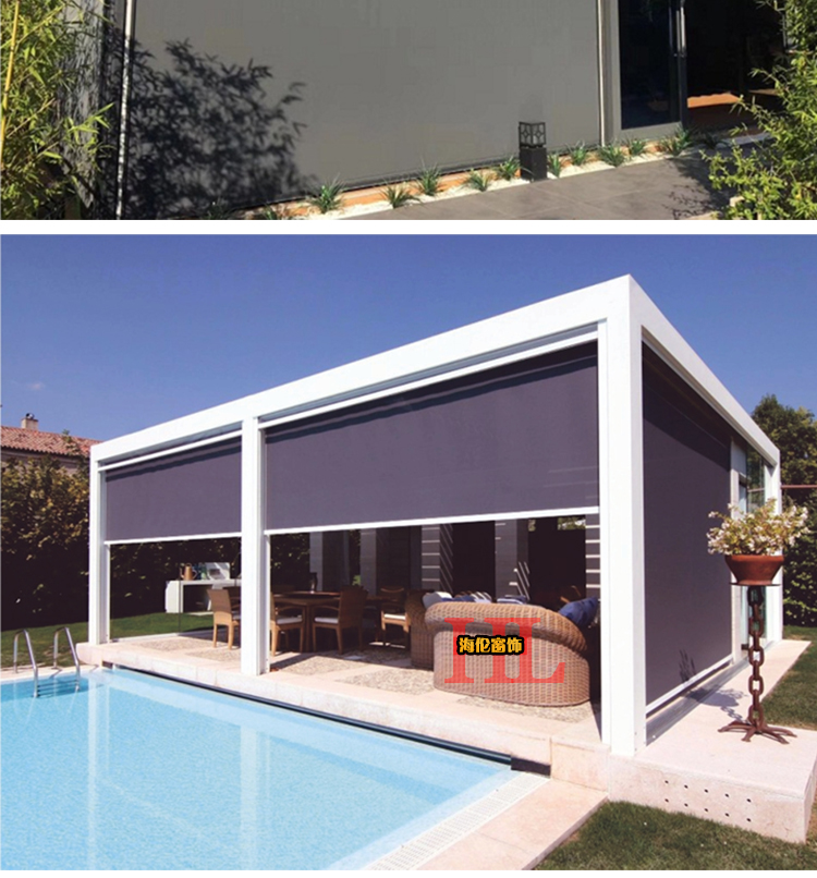 阳台户外电动智能防风防雨卷帘室外庭院开放遮阳窗帘隔热升降玻璃 1%