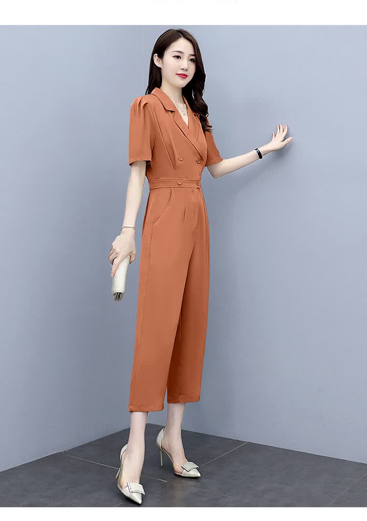 支持国货现货休闲连体裤女2021夏季新款韩版气质轻熟高腰显瘦九分工