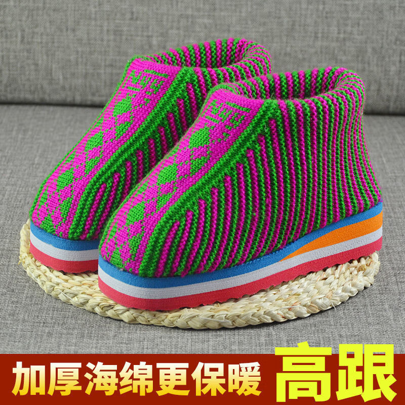 手工编织加厚毛线鞋子居家保暖冬季防滑耐磨底情侣成人包跟棉鞋女款