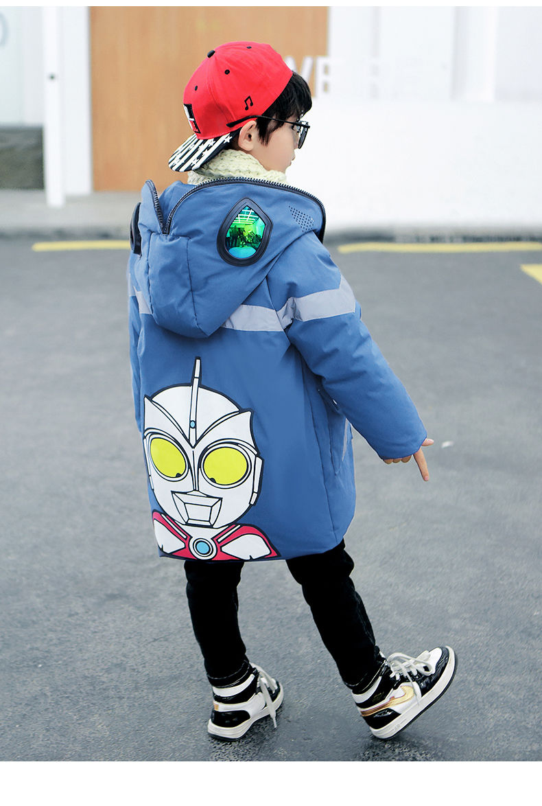 中大儿童男童冬装棉衣中长款2021新款童装奥特曼衣服洋气棉服外套01款