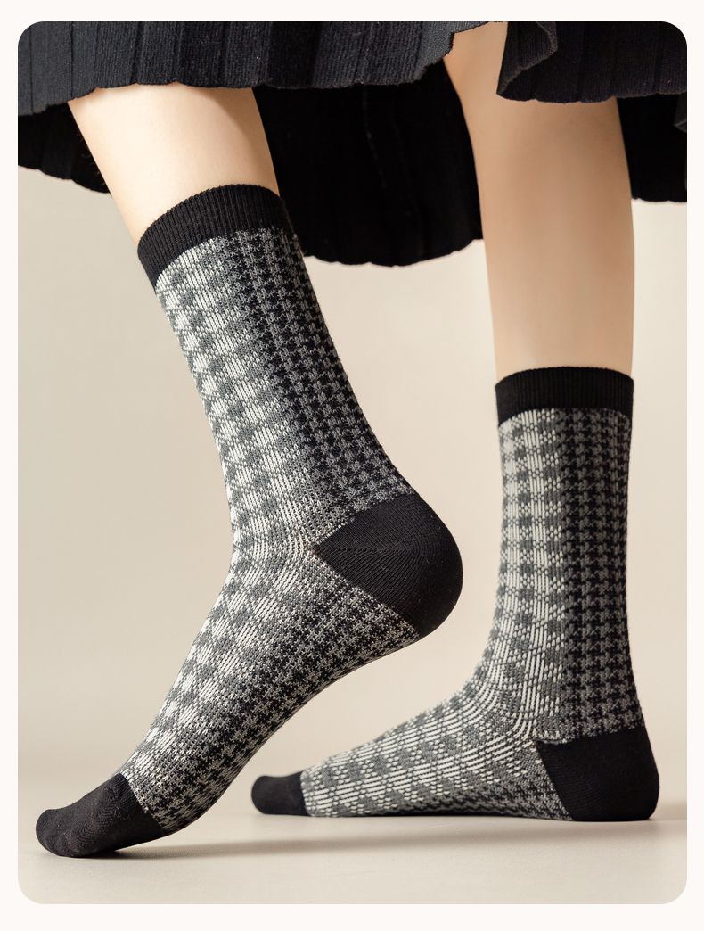 长袜女高筒袜袜子女秋季中筒袜潮网红款黑条纹长筒袜秋冬加厚堆堆袜女