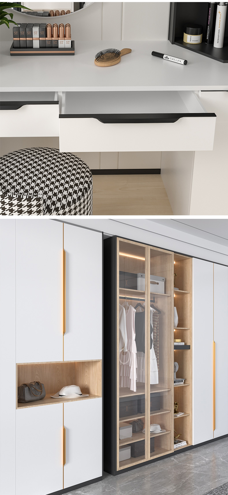 斌耀雷启拇指拉手隐形柜门衣柜黑色现代简约金色橱柜隐藏门把手 801