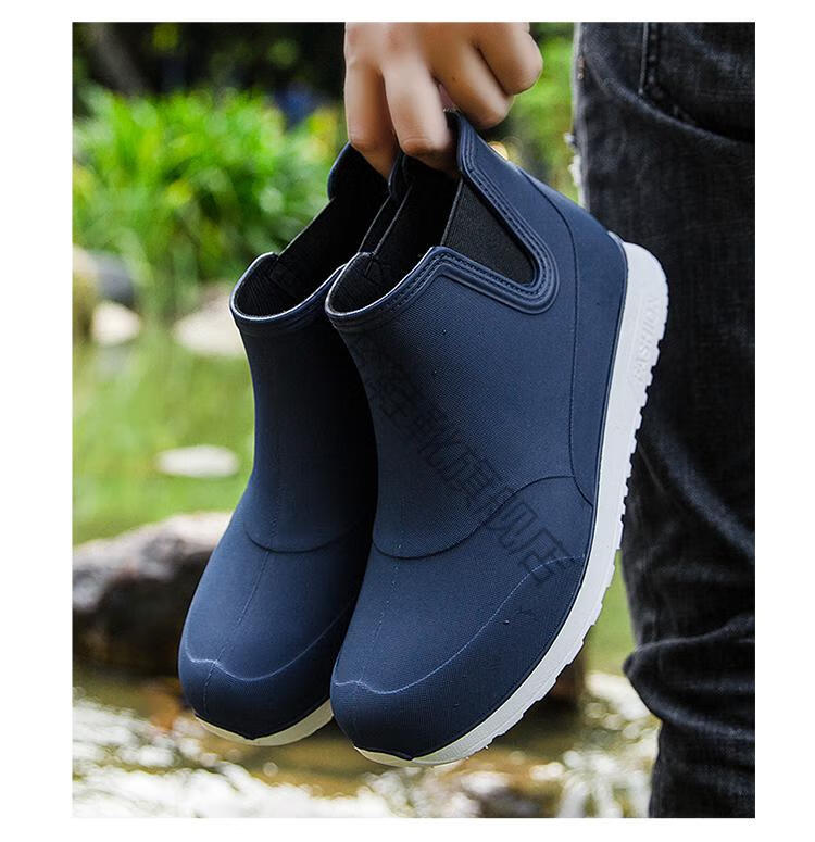 棉加厚保暖雨靴短筒时尚防水胶鞋柯希梵蓝色雨衣黑色或白色码数标准39