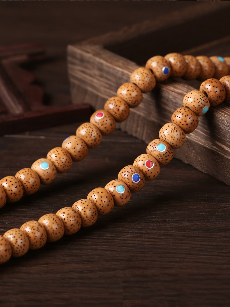 海南老料镶嵌三宝星月菩提陈籽108颗正月原籽男女佛珠念珠 镶嵌三宝石