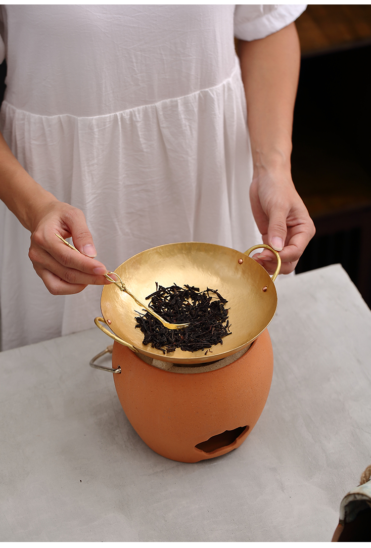 纯铜焙茶炒茶温茶加热茶叶烧烘鼎烤茶盘老白茶普洱醒茶提香器高端高